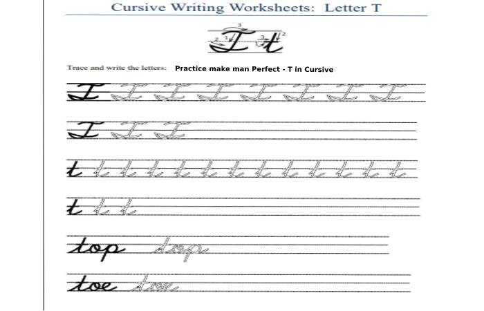 Practice make man Perfect - T in Cursive